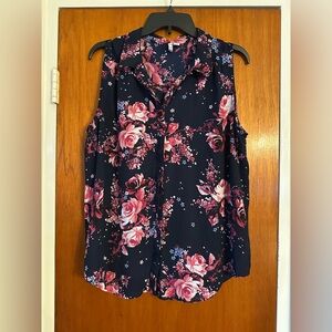 Elle Navy and Pink Floral Blouse